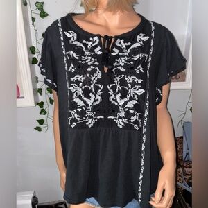 Anthropologie Black and White Floral Blouse